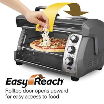Hamilton Beach 6 Slice Convection Toaster Oven With Easy Reach Roll-Top Door, Bake, Broil & Toast Functions, Auto Shutoff, Silver (31123DA)
