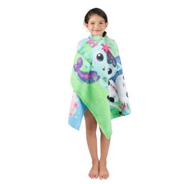 Franco Gabby's Dollhouse, Gabby, Mercat and Pandy Kids Bath/Pool/Beach Soft Absorbent Cotton Terry Towel with Washcloth 2 Piece Set, 50 in x 25 in, (Official DreamWorks Product)