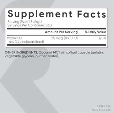 Sports Research Vitamin D3 1000iu with Coconut Oil for Immune Support