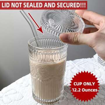 YAHUIPEIUS Glass Tumbler Stripe Vintage Drinking Glass Cup Coffee Cup With Lid and Straw,LIDS DON'T ...
