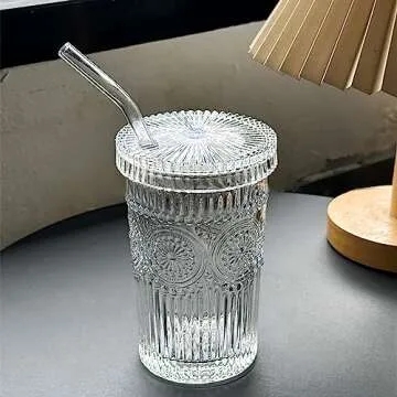 Stylish YAHUIPEIUS Glass Tumbler with Straw for Iced Drinks