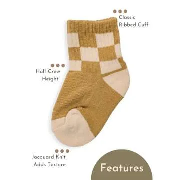 Lottie Dottie Baby, Toddler Half-Crew Cotton Socks 2-Pack | Bubs and Checkered Socks | Novelty Socks for Girls or Boys (4T-5T, Bubs/Checkered)