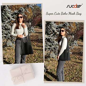 SUOSDEY Crochet Mesh Beach Tote Bag | Summer Vacation Aesthetic Knit Boho Bag