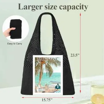 SUOSDEY Crochet Mesh Beach Tote Bag for Women