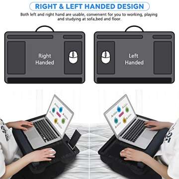 NEARPOW Portable Laptop Lap Desk with Removable Pillow Cushion Cover, Both Side Mouse Pad, Fits up to 17 inch, Laptop Stand with Tablet Holder for Bed, Sofa, Couch