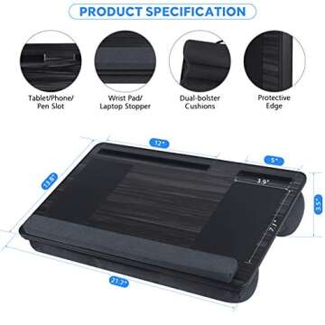 NEARPOW Portable Laptop Lap Desk with Removable Pillow Cushion Cover, Both Side Mouse Pad, Fits up to 17 inch, Laptop Stand with Tablet Holder for Bed, Sofa, Couch