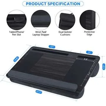 NEARPOW Portable Laptop Lap Desk with Removable Pillow Cushion Cover, Both Side Mouse Pad, Fits up to 17 inch, Laptop Stand with Tablet Holder for Bed, Sofa, Couch