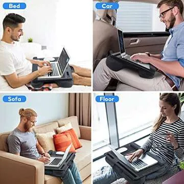 NEARPOW Portable Laptop Lap Desk with Removable Pillow Cushion Cover, Both Side Mouse Pad, Fits up to 17 inch, Laptop Stand with Tablet Holder for Bed, Sofa, Couch