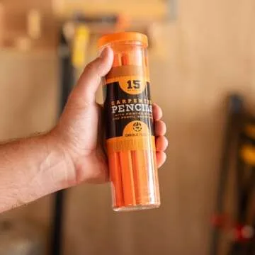 Professional Carpenter Pencils Kit with Storage: 15 Flat Pencils, Sharpener, Durable PVC Container -...