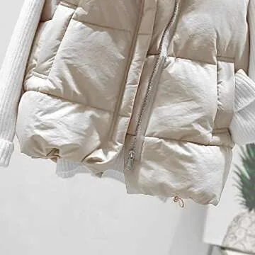 5665 Women's Winter Lapel Puffer Vest Zipper Solid Color Sleeveless Waistcoat Drawstring Padded Quilted Gilet with Pockets