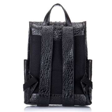 boshiho Real Leather Laptop Backpack Fashion Travel Bag Daypack for Men, Crocodile Pattern (L)