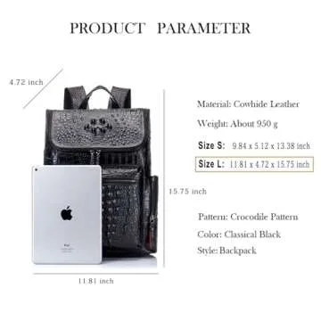 boshiho Real Leather Laptop Backpack Fashion Travel Bag Daypack for Men, Crocodile Pattern (L)