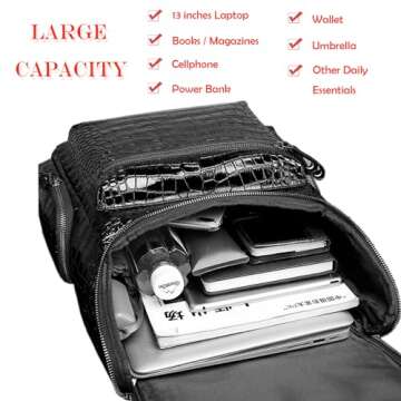 boshiho Real Leather Laptop Backpack Fashion Travel Bag Daypack for Men, Crocodile Pattern (L)