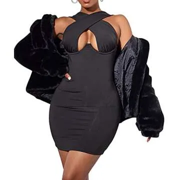 LYANER Women's Cut Out Crisscross Halter Dress - Black