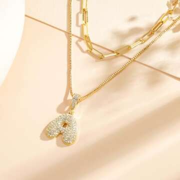 GLEZZA Bubble Initial Necklaces for Women 14k Gold Plated Balloon A-Z Letter Necklace Trendy Fashion Jewelry Gifts for Teen Girlfriend (A)