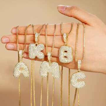 GLEZZA Bubble Initial Necklaces for Women 14k Gold Plated Balloon A-Z Letter Necklace Trendy Fashion Jewelry Gifts for Teen Girlfriend (A)