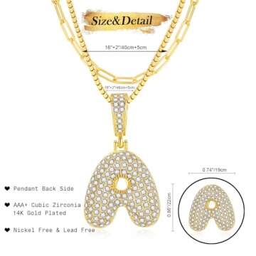 GLEZZA Bubble Initial Necklaces for Women 14k Gold Plated Balloon A-Z Letter Necklace Trendy Fashion Jewelry Gifts for Teen Girlfriend (A)