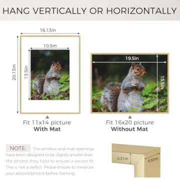 Golden State Art - 16x20 Metal Picture Frames with Mat - Display 11x14 Photo or 16x20 Poster - 16 x 20 Inch Aluminum Frames with Real Glass - Gallery Wall Frame Set of 3 - Gold