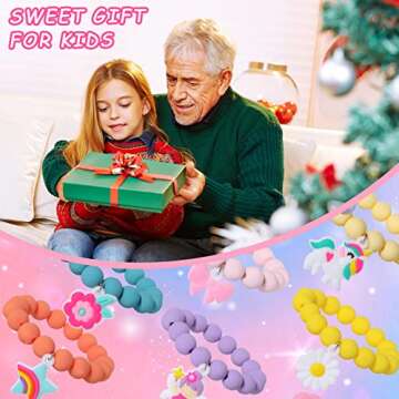 PinkSheep Rainbow Bracelet Colorful Beaded Bracelets for Little Girls Basket Stuffers Unicorn Butterfly Bunny Charm Bracelets Bead Jewelry Cute Elastic Bracelets Party Favors