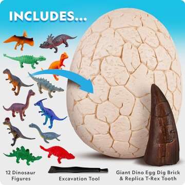 Blue Marble National Geographic Jumbo Dinosaur Egg Dig Kit - Dig Out 12 Dino Figures & Replica T. Rex Tooth from Giant 15 cm Egg, Dino Egg, Jumbo Egg, Dinosaur Egg Toys, Educational Science Kits