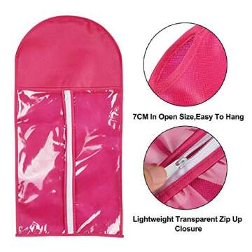 2 Pack Hair Extensions Wigs Storage Bag with Wooden Hanger Dust-proof Protective Wig Storage Holder Portable Suit with Transparent Zip Up Closure (Rose Red)