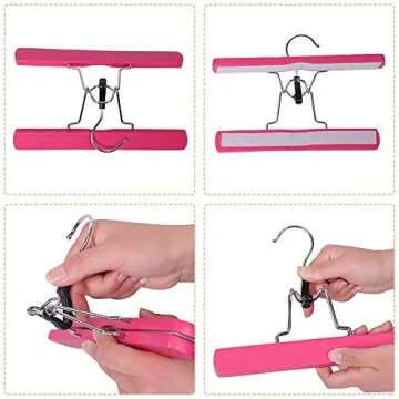 2 Pack Hair Extensions Wigs Storage Bag with Wooden Hanger Dust-proof Protective Wig Storage Holder Portable Suit with Transparent Zip Up Closure (Rose Red)