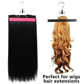 2 Pack Hair Extensions Wigs Storage Bag with Wooden Hanger Dust-proof Protective Wig Storage Holder Portable Suit with Transparent Zip Up Closure (Rose Red)
