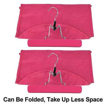 2 Pack Hair Extensions Wigs Storage Bag with Wooden Hanger Dust-proof Protective Wig Storage Holder Portable Suit with Transparent Zip Up Closure (Rose Red)