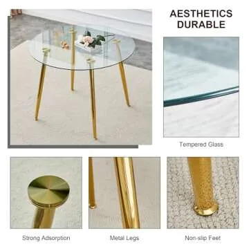 Round Glass Dining Table Set for 4 Modern Design