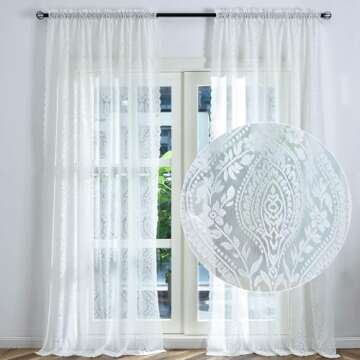 Kotile Short Lace Curtains 54 Inch Length 2 Panels Set, Country Rustic Paisley Floral Vintage Sheer ...