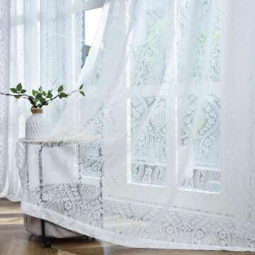 Kotile Short Lace Curtains 54 Inch Length 2 Panels Set, Country Rustic Paisley Floral Vintage Sheer Lace Curtains for Bedroom, Rod Pocket Privacy Damask Medallion Sheer Curtains, 52 x 54 Inch, Ivory