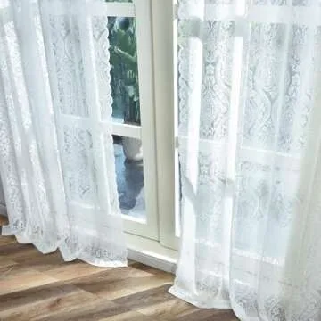 Kotile Short Lace Curtains 54 Inch Length 2 Panels Set, Country Rustic Paisley Floral Vintage Sheer Lace Curtains for Bedroom, Rod Pocket Privacy Damask Medallion Sheer Curtains, 52 x 54 Inch, Ivory