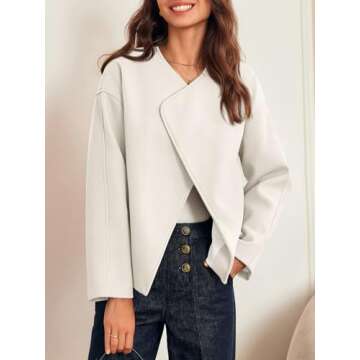Cicy Bell Womens Cropped Winter Pea Coats Business Casual Open Front Cardigan Jackets Outerwear