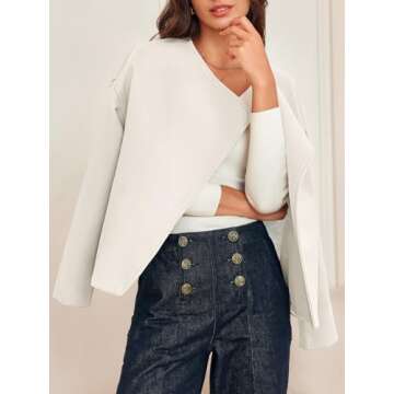 Cicy Bell Womens Cropped Winter Pea Coats Business Casual Open Front Cardigan Jackets Outerwear