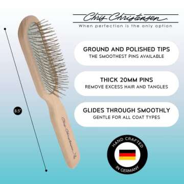 Chris Christensen 20 mm Oblong Pin Dog Brush, Original Series, Groom Like a Professional, Stainless Steel Pins, Lightweight Beech Wood Body, Ground and Polished Tips
