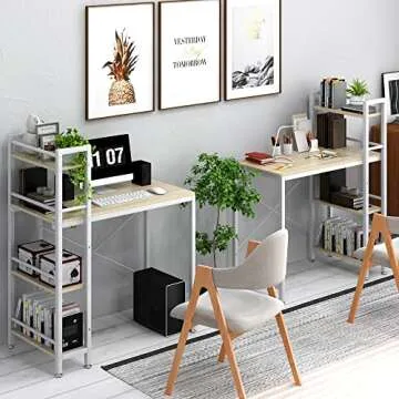 4NM 35" Small Computer Desk with 4-Tier Bookshelf - A Chic Home Office Solution