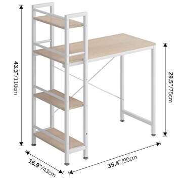 Compact 4NM 35" Computer Desk with 4-Tier Shelf