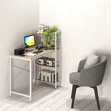 Compact 4NM 35" Computer Desk with 4-Tier Shelf