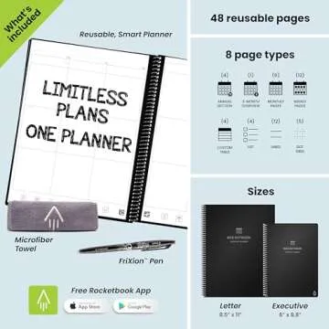 Rocketbook Smart Reusable Everyday Planner. Week, Month, Annual, To-Do List, Goal Templates. Journal and Notebook Pages. Undated Organizer, 6" x 8.8" Executive Size with Pen and Cloth, Black