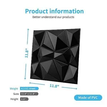 Art3d Decorative 3D Wall Panels in Diamond Design, 12"x12" Matt Black for Home and Office Decor (33 Pack)