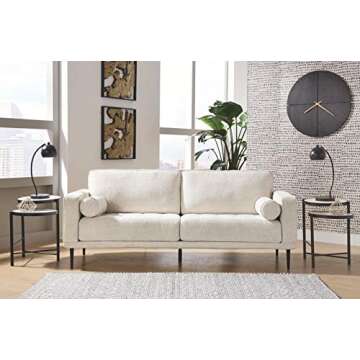 Signature Design by Ashley Caladeron Mid-Century Modern Chenille Sofa, Off-White
