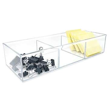 Isaac Jacobs Large 3-Compartment Acrylic Stackable Organizer (12.9" L x 5" W x 2.7" H), Multi-Sectio...