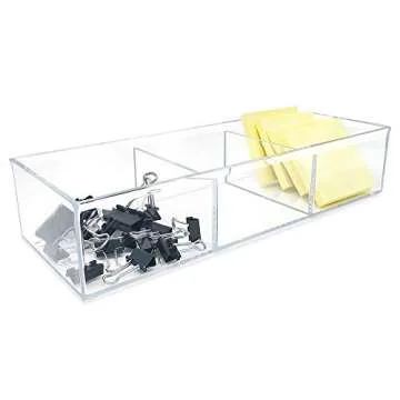 Isaac Jacobs Large 3-Compartment Acrylic Stackable Organizer (12.9" L x 5" W x 2.7" H), Multi-Sectio...