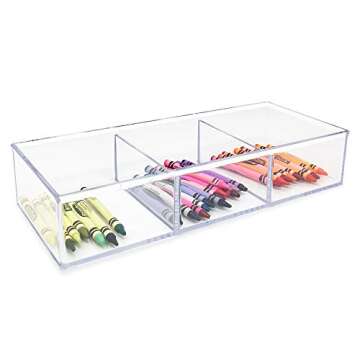 Isaac Jacobs Large 3-Compartment Acrylic Stackable Organizer (12.9" L x 5" W x 2.7" H), Multi-Sectional Tray & Storage Solution for Makeup, Craft Supplies, Bathroom, Kitchen, Office (Clear)