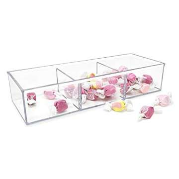 Isaac Jacobs Large 3-Compartment Acrylic Stackable Organizer (12.9" L x 5" W x 2.7" H), Multi-Sectional Tray & Storage Solution for Makeup, Craft Supplies, Bathroom, Kitchen, Office (Clear)