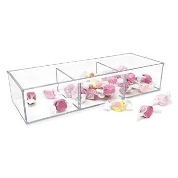 Isaac Jacobs Large 3-Compartment Acrylic Stackable Organizer (12.9" L x 5" W x 2.7" H), Multi-Sectional Tray & Storage Solution for Makeup, Craft Supplies, Bathroom, Kitchen, Office (Clear)