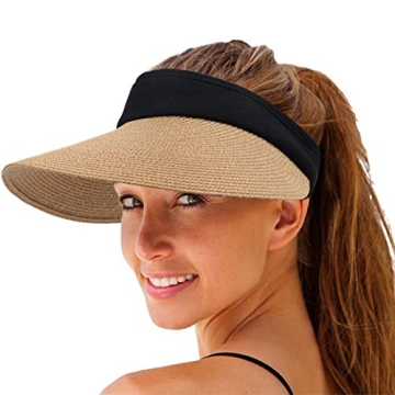 Women Straw Sun Visor Hat Wide Brim Summer UV Protection Beach Cap Foldable Packale Korean Style Kha...