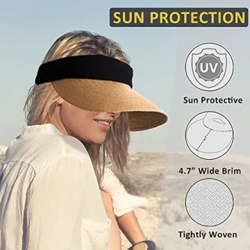 Stylish Women Straw Sun Visor Hat for Summer UV Protection
