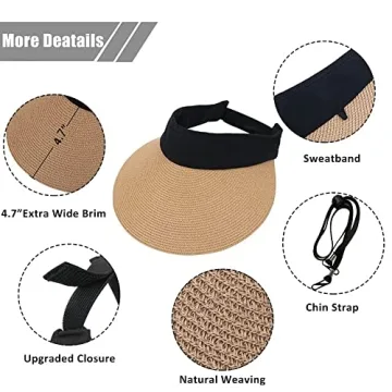 Stylish Women Straw Sun Visor Hat for Summer UV Protection