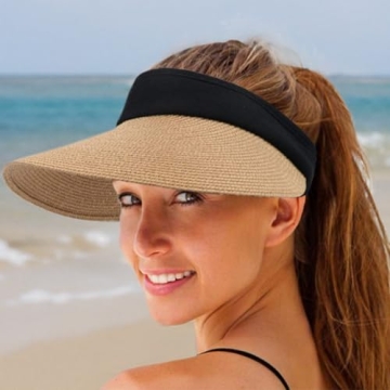 Stylish Women Straw Sun Visor Hat for Summer UV Protection